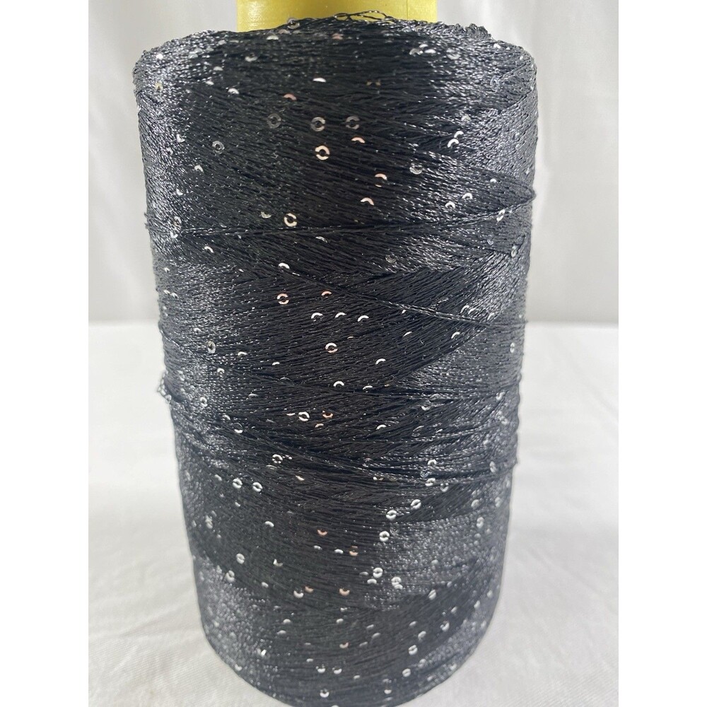 Fancy Cone Yarn Black Sliver Sequins Clothes Thread Needlework 440g NW #732